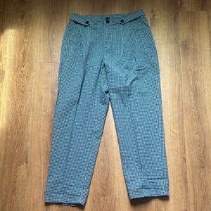 Sundance Women’s Navy and Light Blue Cotton Linen Ankle Crop Gingham Pants